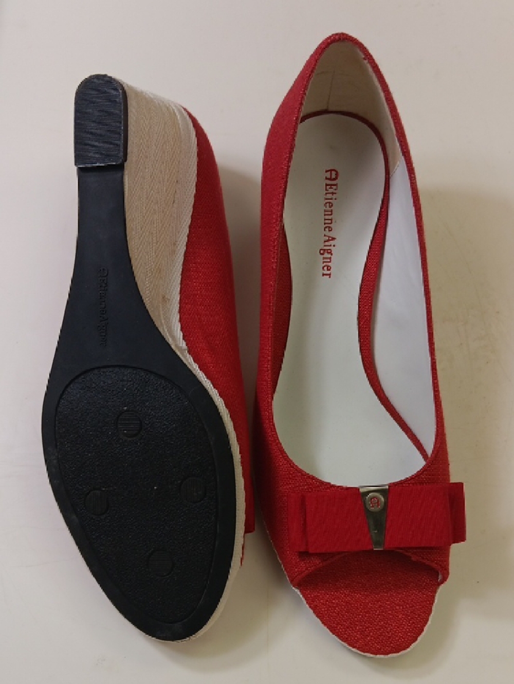 Etienne Aigner Red Peep-Toe Flats with Bow Accent - Picture 3 of 4